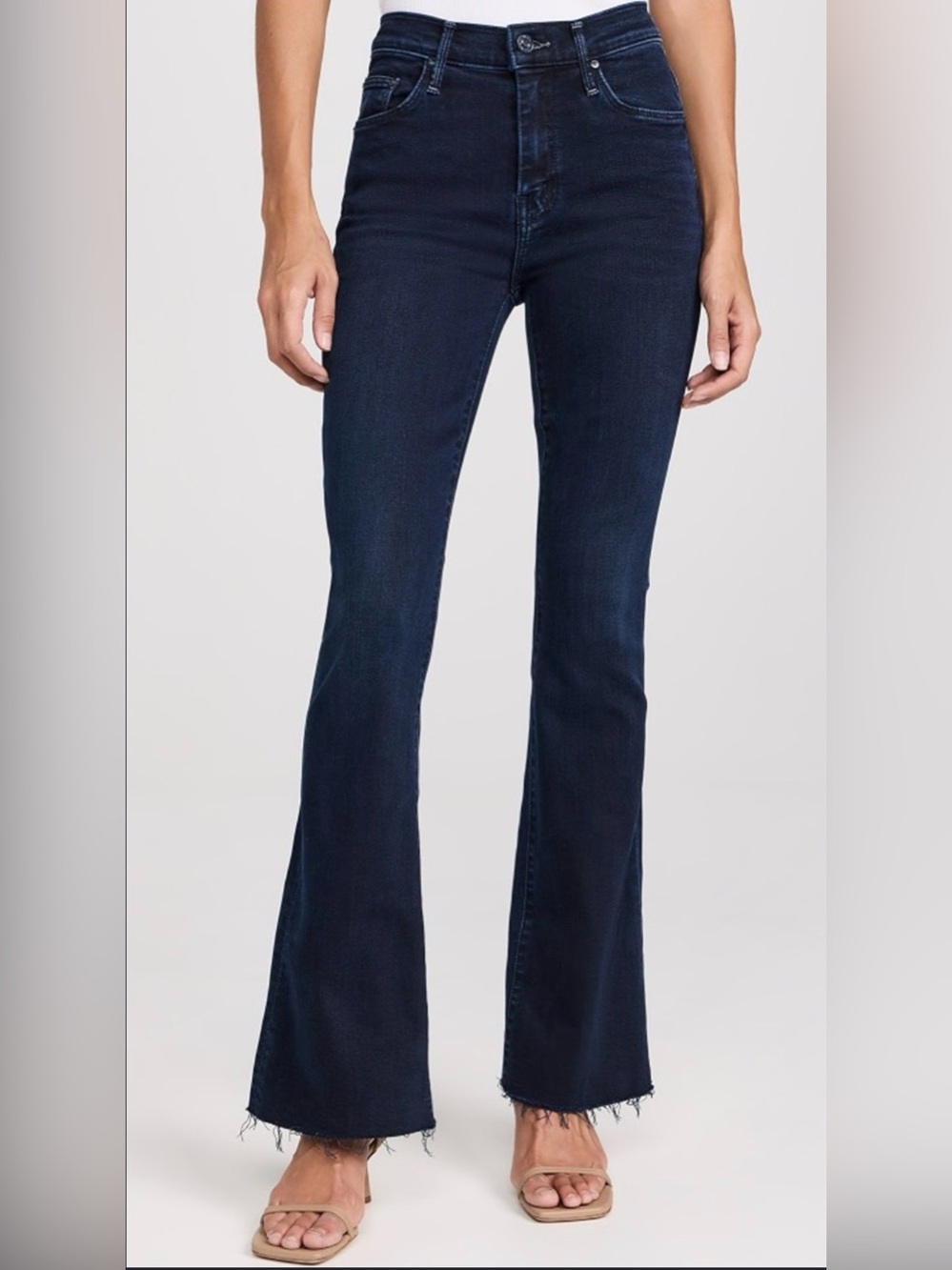Mother The Insider Crop Step Fray Jeans Flare Blue Waist 26
